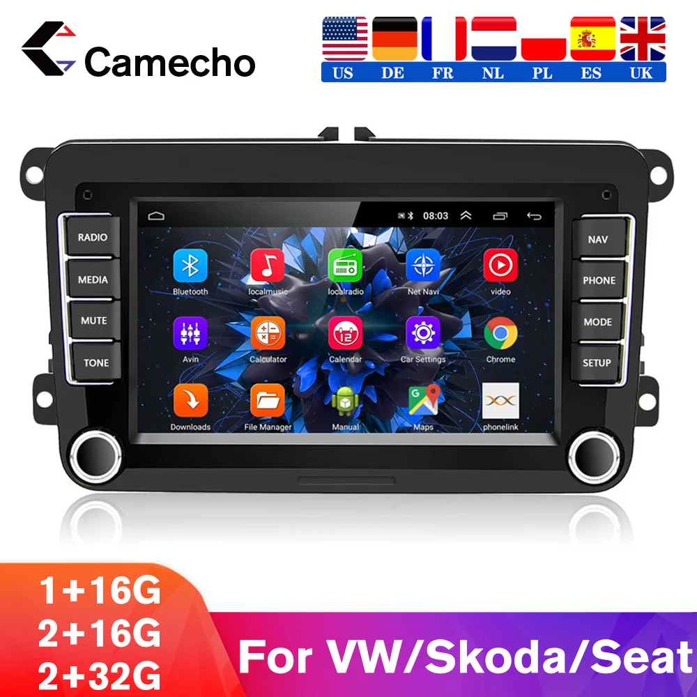 Camecho Android 8 1 2Din автомобильный мультимедийный плеер с радио и GPS для