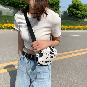 

Korean Milk Cow Women Canvas Crossbody Bag Japanese Harajuku Style Girl Cute Student Chest Bags Waist Belt Female Fanny Pack