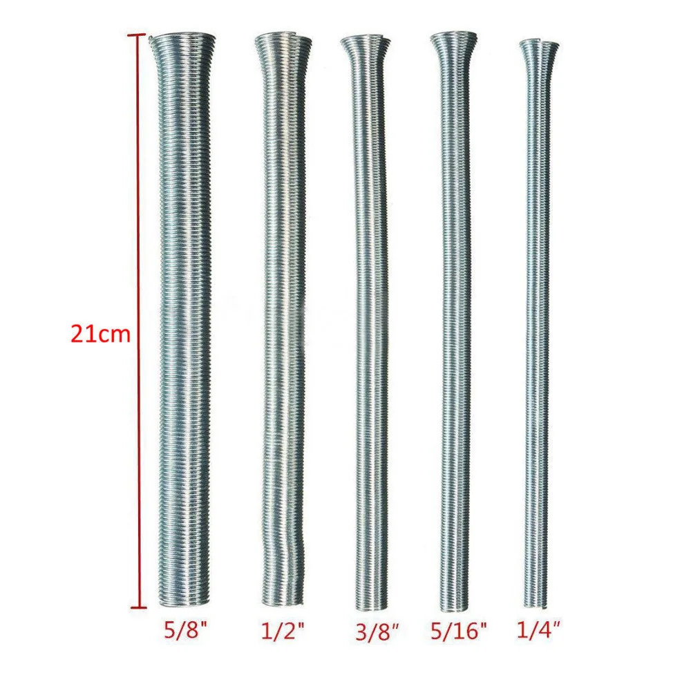 5 шт. 21 см длина пружина изгиб сгибатель труб трубок 1/4 "5/16" 3/8 "1/2" 5/8 "пружинная гибкая трубка комплект