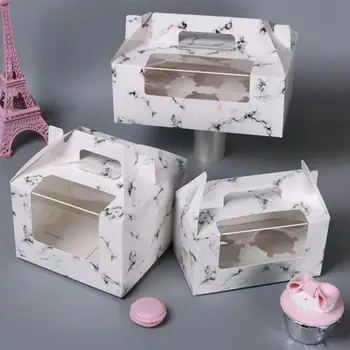 

20pcs Marbling Cupcake Boxes with Handle Portable Muffin Holder Dessert Containers (2 Cavities)