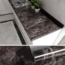 Self- Adhesive Wallpaper PVC Marble KitcheN Decorate Paper Black And Brown For  Countertop Cabinet Doors Bedroom Film