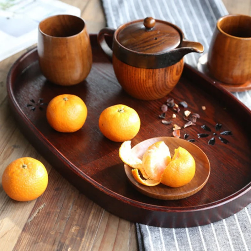 Wood Tea Plates Oval Dinner Plate Fruit Dishes Dim Sum Food Launch Candy Coffee Tray Serving Trays | Дом и сад