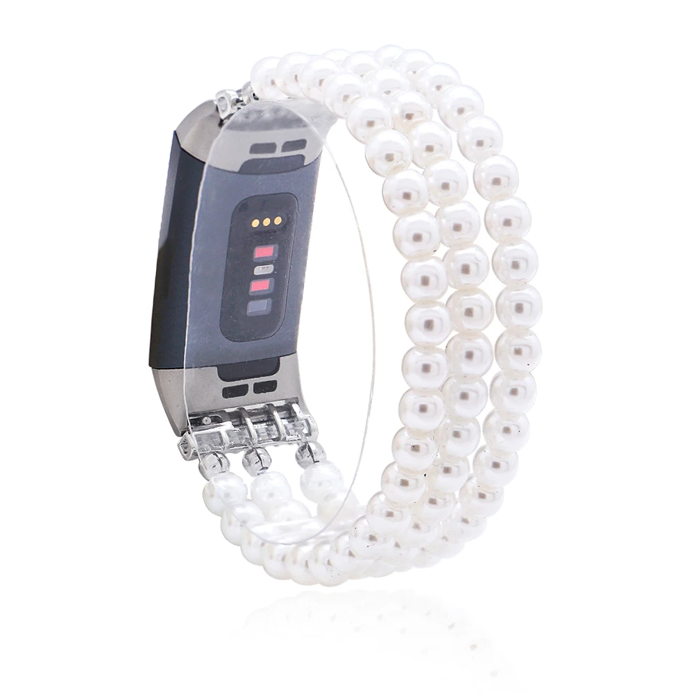 

Luxury White Imtation Pearls Elastic Watchband For Fitbit Charge 3/4 Watch Strap For Women Smart Watch Bracelet Wristband
