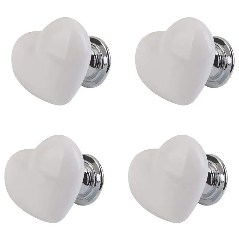 

4pcs Handle Ceramic Door Knob Heart Shape for Closet Drawer White