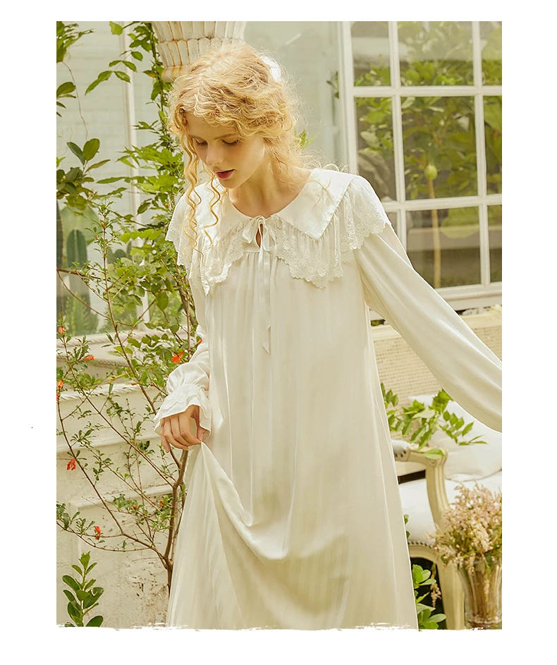 Long Nightgown Women Princess Long Sleeve White Pink Sleepwear