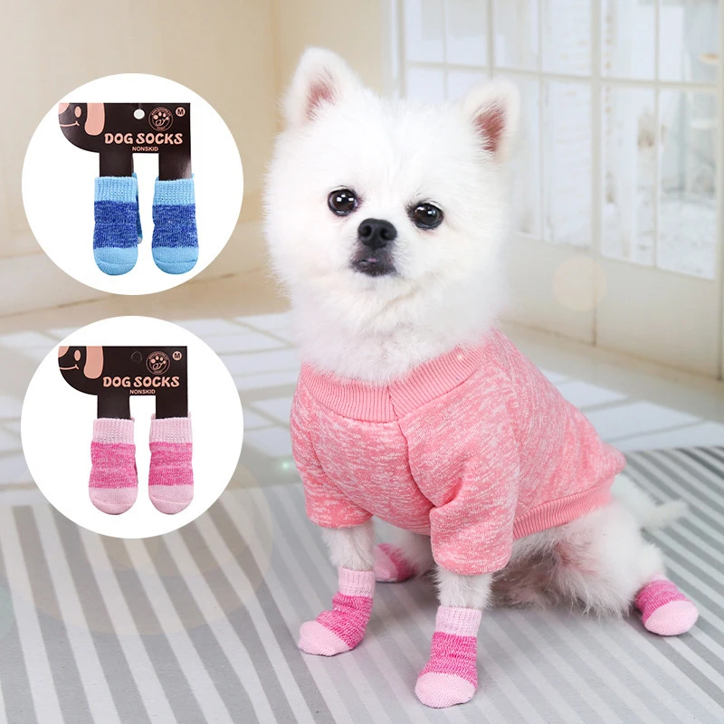 4pcs Colorful Puppy Dog Socks Soft Knit Warm Elastic Pet Shoes Cute