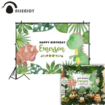 

Allenjoy Dinosaur Backdrops Birthday Tropical Jungle Animals Leaves Party Photocall Summer Child Photo Photographic Backgrounds