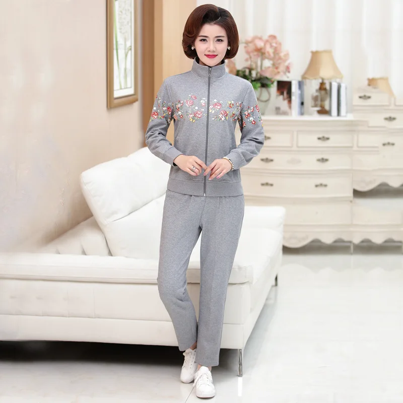 

New Style Middle-aged WOMEN'S Apparels Autumn Sports Set Large Size Mom Printed Set Middle-aged Women's Spring And Autumn Two-Pi