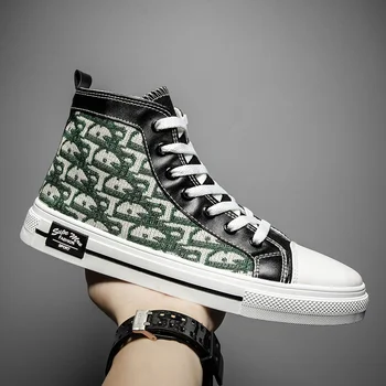 

Autumn Young Boy Casual Shoes Brand Designer Canvas Men Shoes High Top Walking Shoes For Men Hard-Wearing Canvas Flats Shoes Man