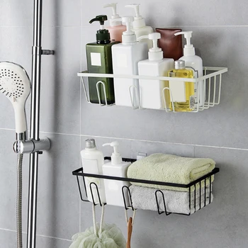 

Wall Mounted Iron Storage Rack Holder Hollow Drain Organizer For Shower Toilet Bathroom Shelf Kitchen Accessories Multifunction