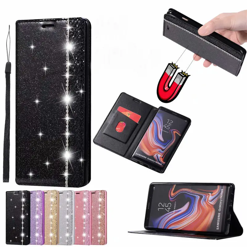 Блестящий Магнитный чехол для samsung Galaxy S7 Edge S8 S9 S10E S10 Note 5 8 9 Plus Роскошный книжка
