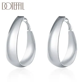 

DOTEFFIL 925 Sterling Silver Round Smooth Egg Noodle Earrings Women Party Gift Fashion Charm Wedding Engagement Jewelry