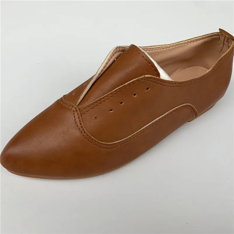 Новые женские ботинки большого размера 43 обувь с закрытым носком весенние тонкие туфли на плоской подошве со шнуровкой женские ботильоны с острым носком на низком каблуке - Цвет: brown