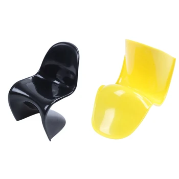 

2Pcs 1/6 Dollhouse Miniature Furniture Plastic "S" Shape Chair, Black & Yellow