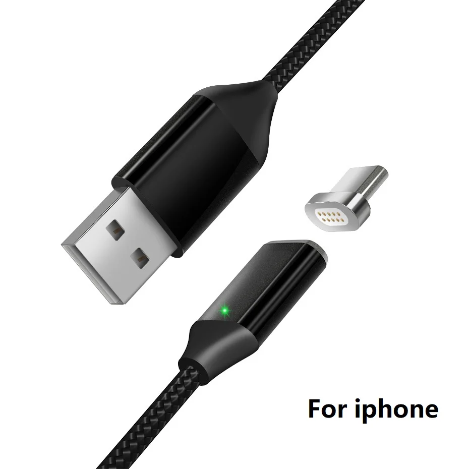 Магнитный кабель Micro usb type-C для samsung, Магнитный зарядный кабель Micro USB для iphone, кабели для зарядки мобильных телефонов - Цвет: Black For iphone