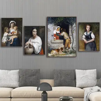 

Home Decoration Print Canvas Art Wall Pictures Poster Canvas Paintings French William Adolphe Bouguereau Woman and Children