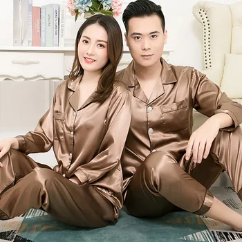 

Exquisite Autumn & Winter Men And Women Couples Pajamas Model Silk Set Tracksuit Summer Thin Long Sleeve Two-Piece Set Spring