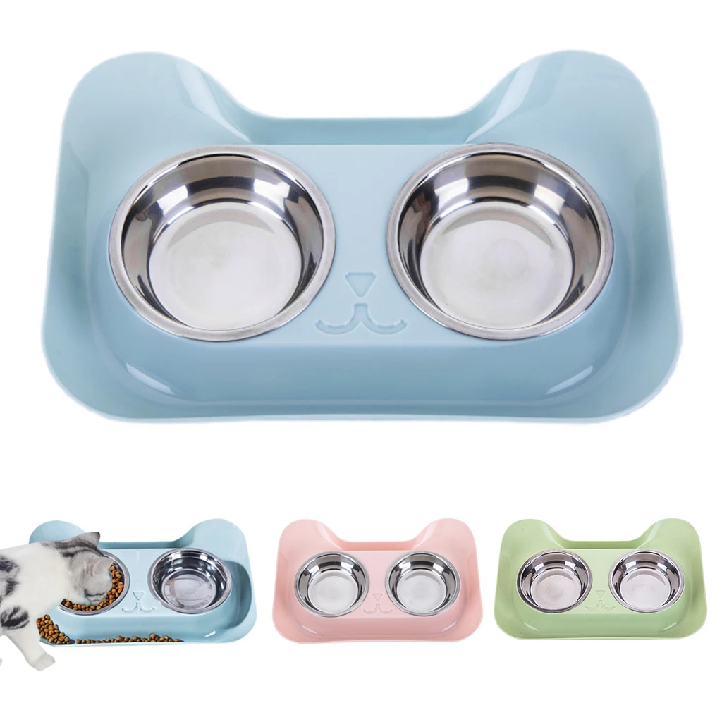 Cat Ear Pet Bowl Durable Double Stainless Steel Dog Cat Bowls With Non Spill Non Skid 2