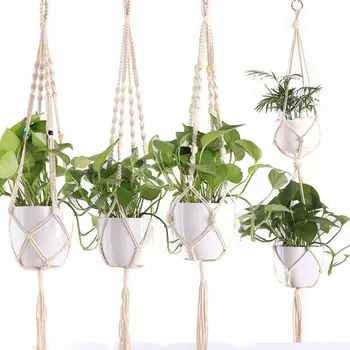 

Handmade Pot Holder Macrame Plant Hanger Hanging Planter Basket Cotton Rope Craft Balcony Pot Indoor Outdoor Hanging Rope