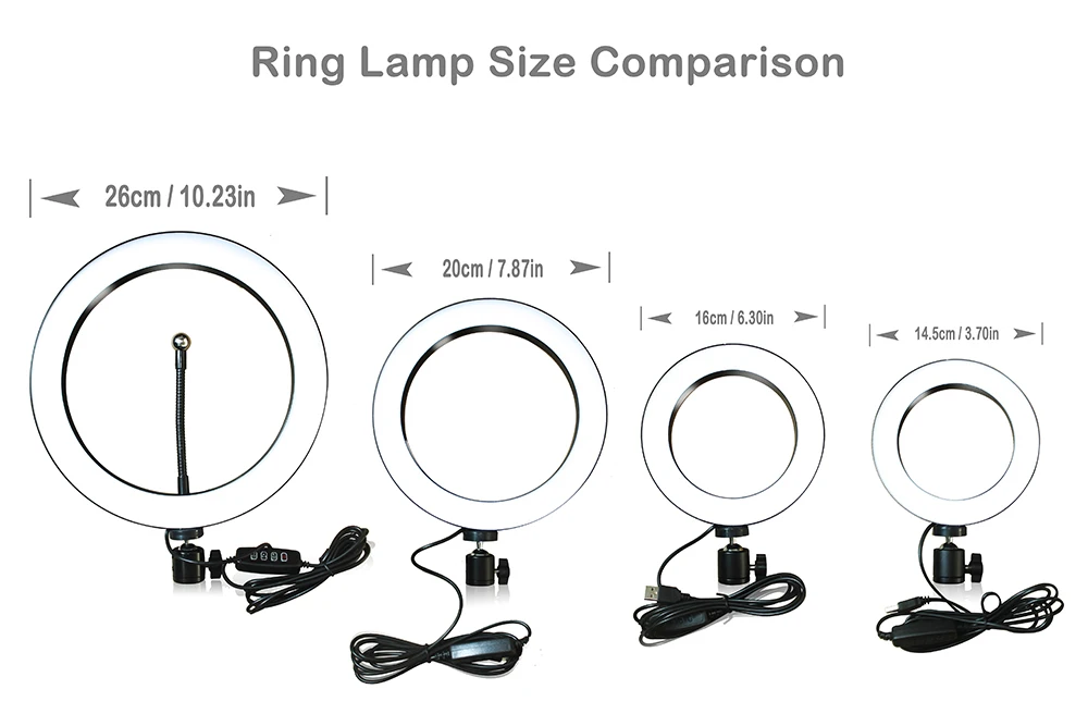 Светодиодный светильник-кольцо, 10 дюймов, 5600 K, светильник, лампа с регулируемой яркостью, для студийной фотосъемки, телефона, видео, с 150 см штативом, селфи-палка и usb-разъем для Canon