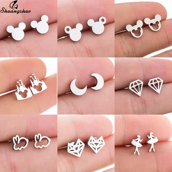 

Stainless Steel Mickey Earrings for Women Men Simple Mini Geometric Moon Star Stud Earings Hip Hop pendientes mujer Jewelry