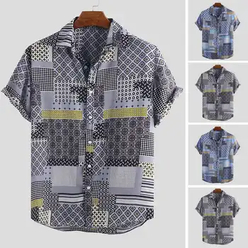 

2020 Summer Printed Men Shirt Short Sleeve Streetwear Loose Brand Beach Ethnic Camisa Breathable Casual Tops Hawaiian Shirts Men