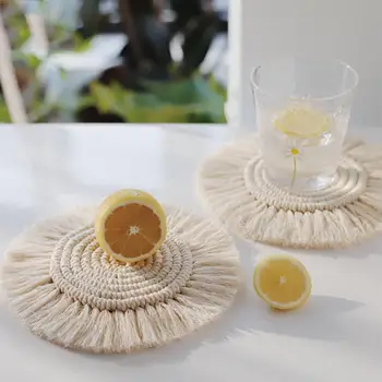 

Pure Handmade Cotton Braid Macrame Cup Pad Bohemia Tablecloth Table Mat Non-slip Insulation Mats For Kitchen Northern Europe