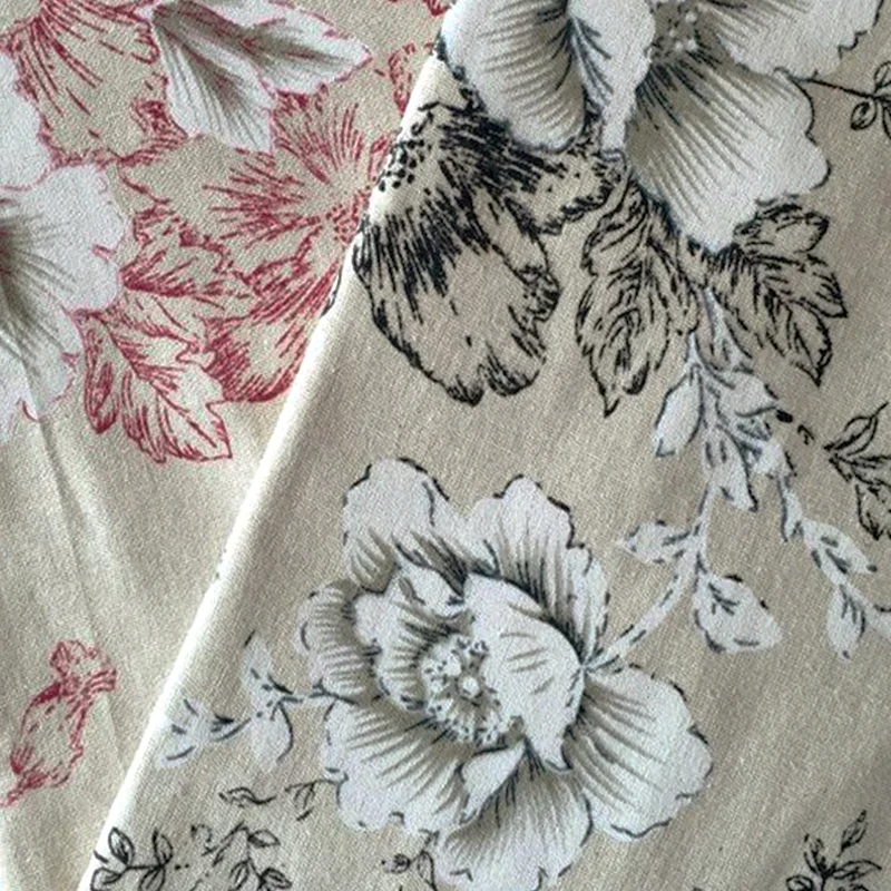 Flower Print Cotton Linen Fabric DIY Patchwork Manual Sewing Quilting  Canvas Material for Upholstery Home Textile Crafts Cloth