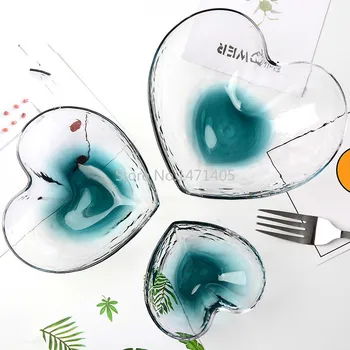 

Japanese Creative Love Bowl Ins Wind Fruit Salad Bowl Transparent Heart-shaped Bowl Crystal Glass Bowl Color Dessert Bowl