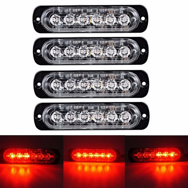 

4x Red 18W 6LED Car Truck 6000K Beacon Warning Hazard Flash Strobe Light Bar\t