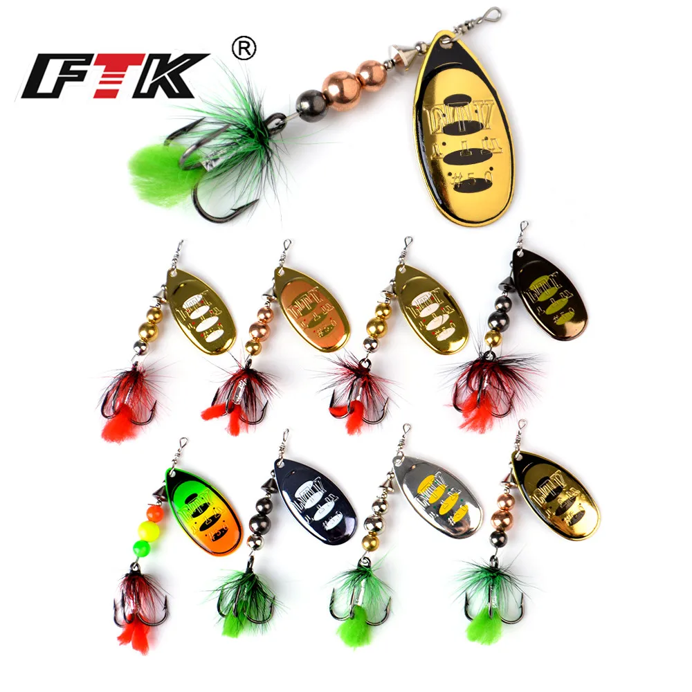 FTK 1pc Spinner Bait 12g 18g Metal Fishing Lures Wobblers Spoon Lures Pike  Metal Bass Hard Bait With Feather Treble Hooks