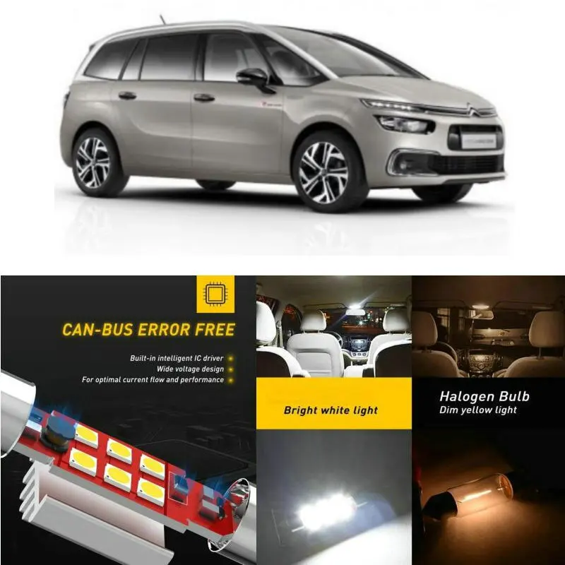 

LED Interior Car Lights For Citroen c4 picasso ii minivan c4 spacetourer 3d minivan Dome map lamp bulb error free