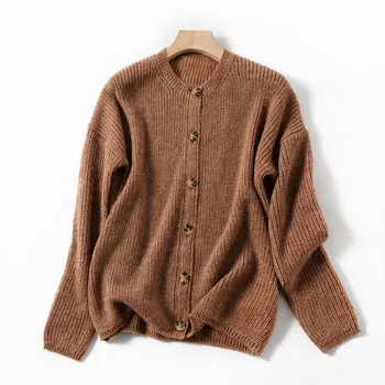

Women Sweater 2020 Spring New Solid Color Round Neck Mohair Cardigan