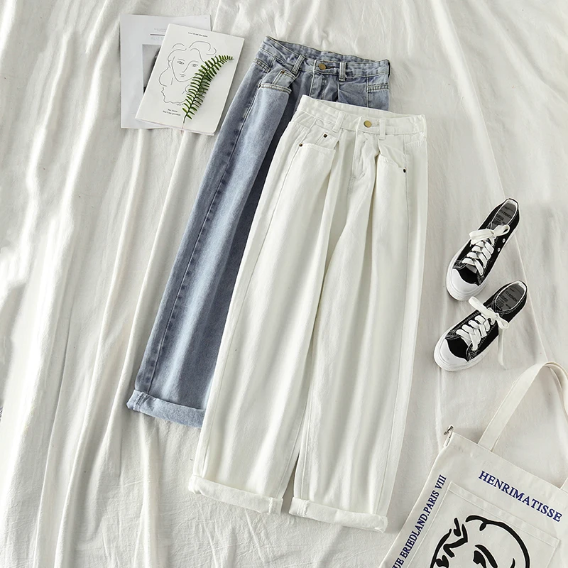 

Mooirue High Waist Jeans Autumn Winter Harajuku Kwaii Streetwear Pockets Straaight Vintage Loose Korean Style Denim Pants Femme