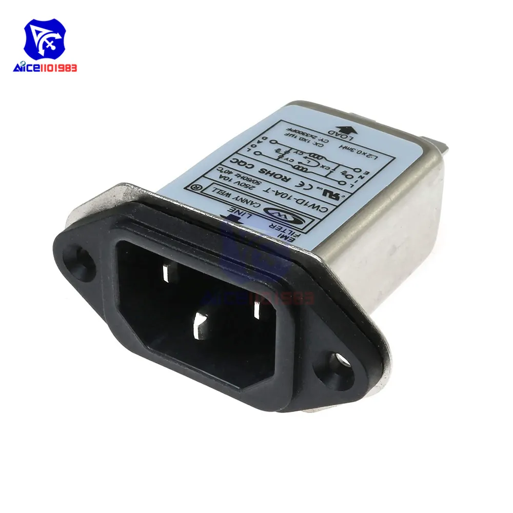 Power Filter Module AC 250V 10A IEC 320 C14 Male Plug 3 Pins PCB Panel Power Socket Connector EMI For Fitness Equipment