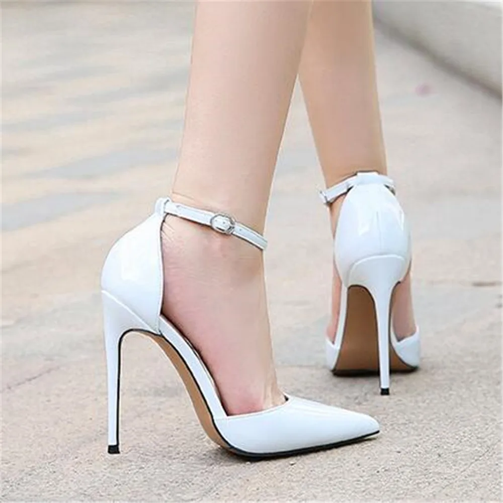 Floral White Pointed Toe Mid Heels with Ankle-strap Kitten Heels – DUNTERY