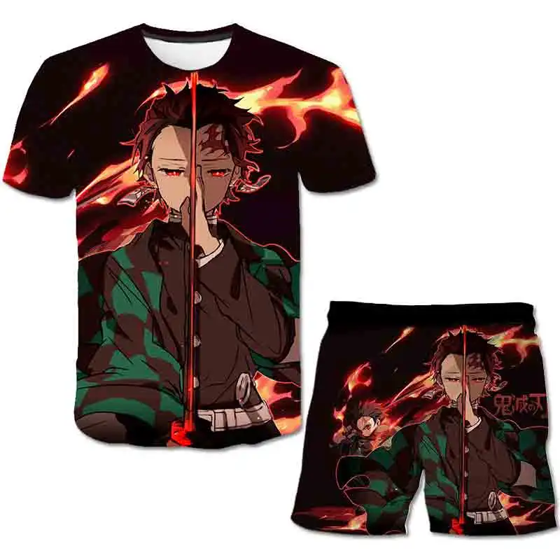 Забавная футболка для мальчиков с героями японского аниме Kimetsu No Yaiba 3D Demon Slayer