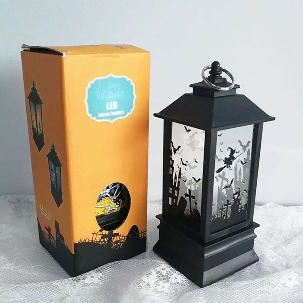 LED Halloween Lantern Lamp Retro Square Lighthouse Portable Pumpkin Lantern Night Light For Holiday Decoration