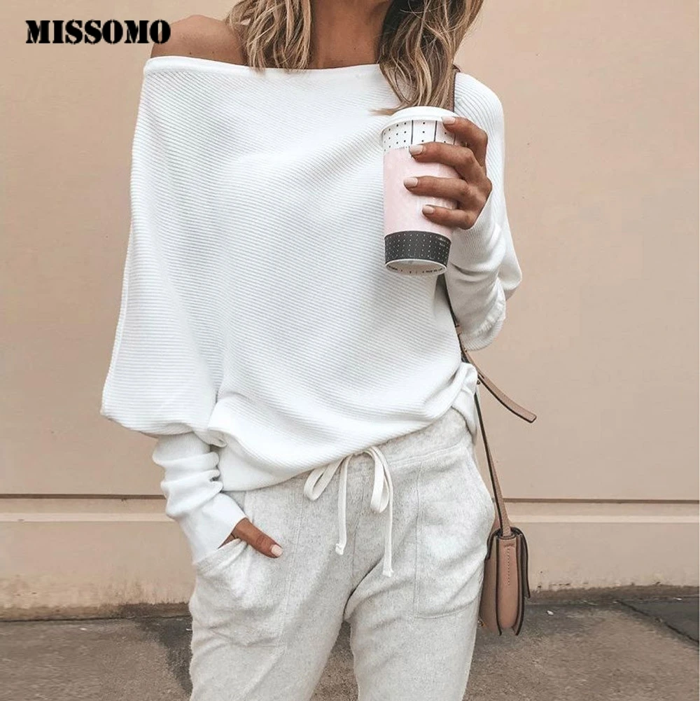 

MISSOMO Batwing sleeve casual loose sweater women tops Casual Sexy Off Shoulder Long Sleeve knitwear winter sweater women jumper