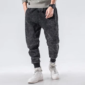 

Fashion Streetwear Men Jeans Snow Black Retro Wash Spliced Designer Harem Jeans Homme Big Size 28-42 Hip Hop Jeans Men Joggers