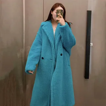 Herfst Winter Vrouw Lange Jas Pluche Warme Faux Bont Jas