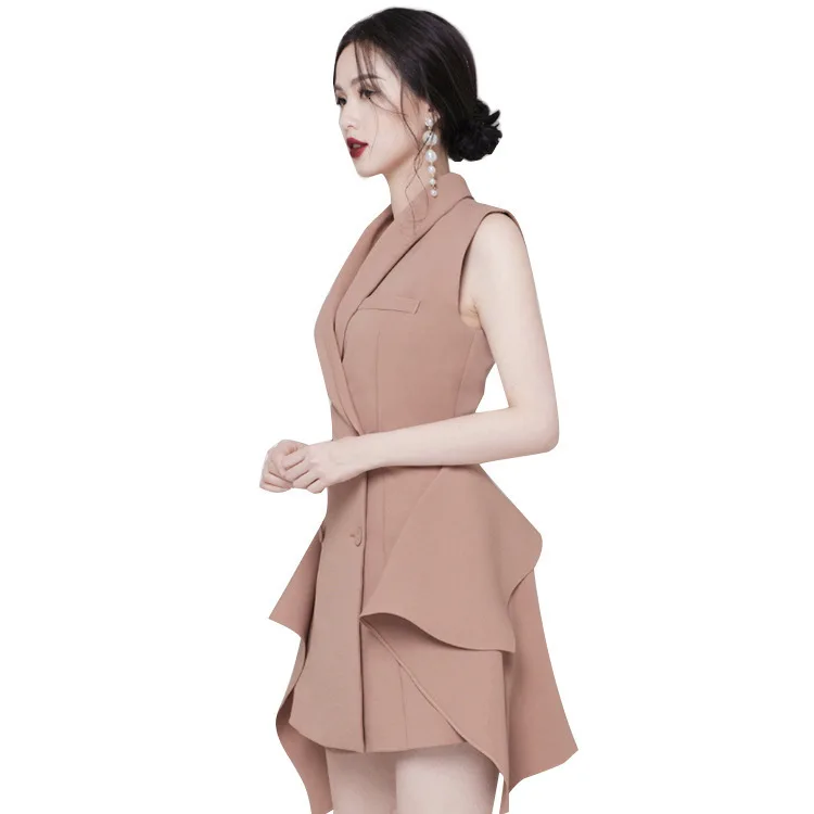 SHENGPALAE, новинка весны, темперамент, грация, без рукавов, глубокий v-образный вырез, два ряда, пряжка, необычное весеннее женское мини платье FN682