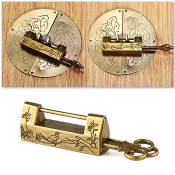 

Password Padlock Lock Metal Chinese Vintage Antique Mini Box Retro Locks Bronze Password Combination Key Bronze/black Jewel M0H9