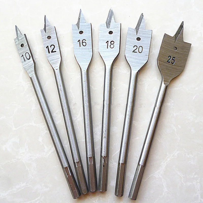 6pcs/Set Wood Flat Drill Sets 10mm 12mm 16mm 18mm 20mm 25mm Paddle Flat Wood Boring Drill Bit Set Power Tools With Hex Shank