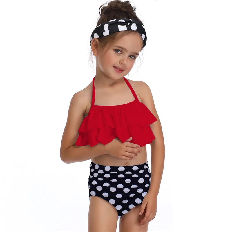2-8 Years Doubles Ruffles Swimwear Kids Girls Swimsuit Two Pieces Hot Sale Children Bikini Set Princess Beach Wear Dress