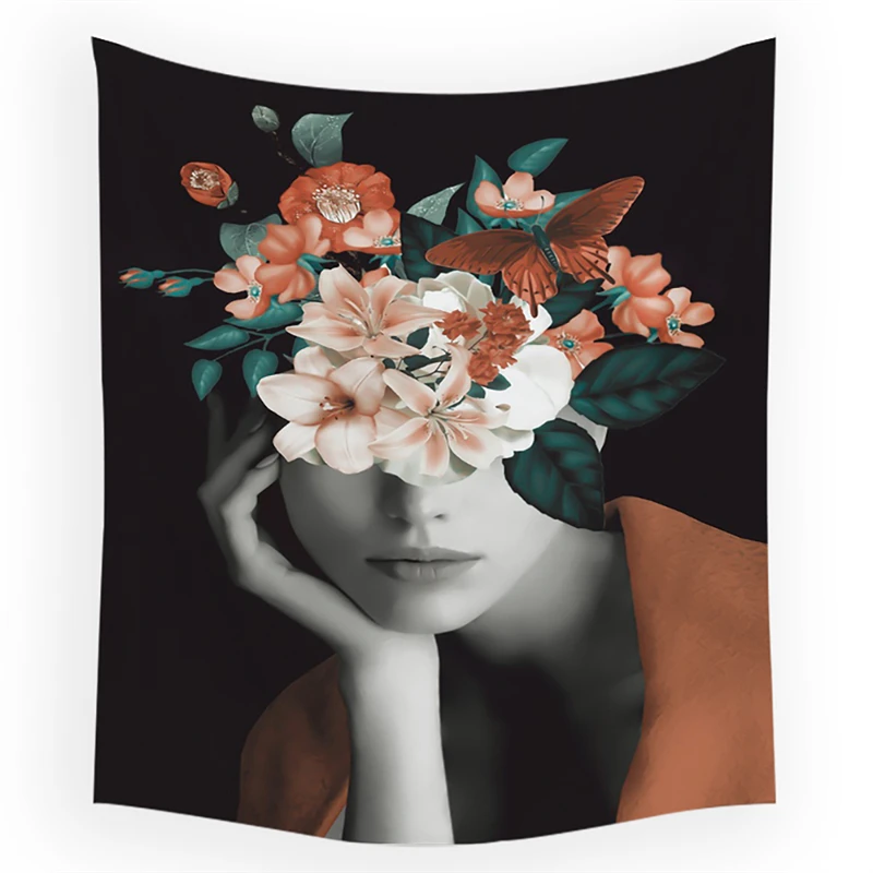 

Creative Plant Flower Woman Tapestry Wall Hanging Aesthetic Hippie Tapestries Beach Towel Shawl Throw Sheet Home Room Decor