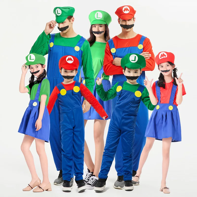 Super Bros Cosplay Kids Adult Fancy Outfit Party Dress Zentai Marios Costume Halloween Costumes Stage Show Jumpsuit Sets |