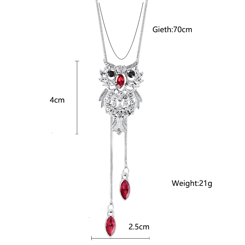 Collier Femme, винтажные серебряные ожерелья и подвески с кристаллами в виде совы для женщин, Длинные ожерелья, женский свитер, цепочка, ювелирное изделие на Рождество