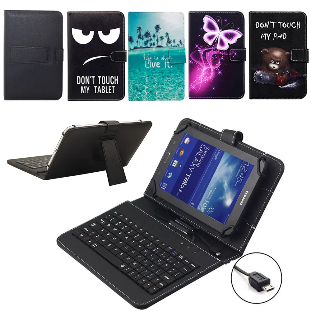 Кожаный чехол книжка с подставкой 7 &quot 8&quot принтом и микро USB клавиатурой для Samsung