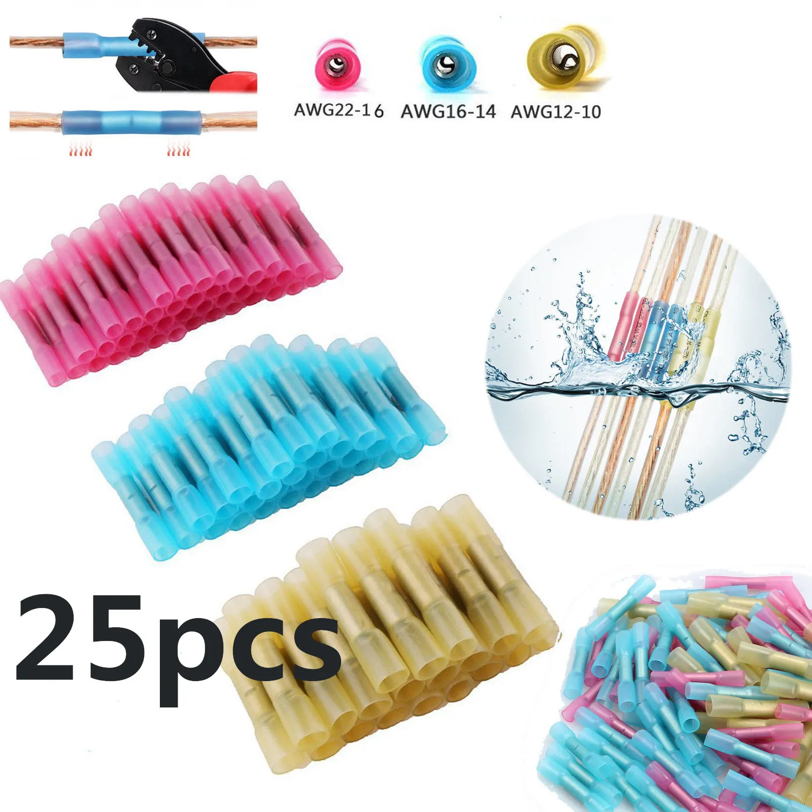 25Pcs AWG22 10 Heat Shrink font b Insulated b font Electrical Wire font b Crimp b
